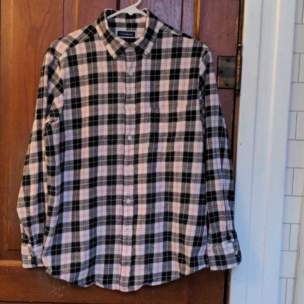 2 for $20 Club Room Black, White + Red Plaid Cotton Flannel Shirt Sz M